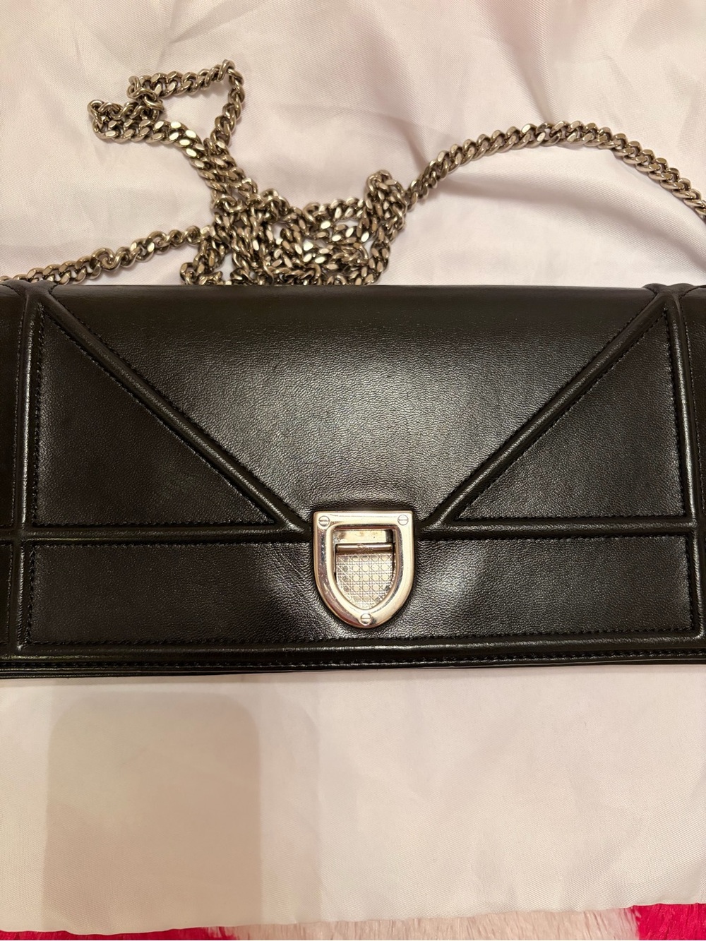 Dior Black Leather Crossbody with Silver Chain